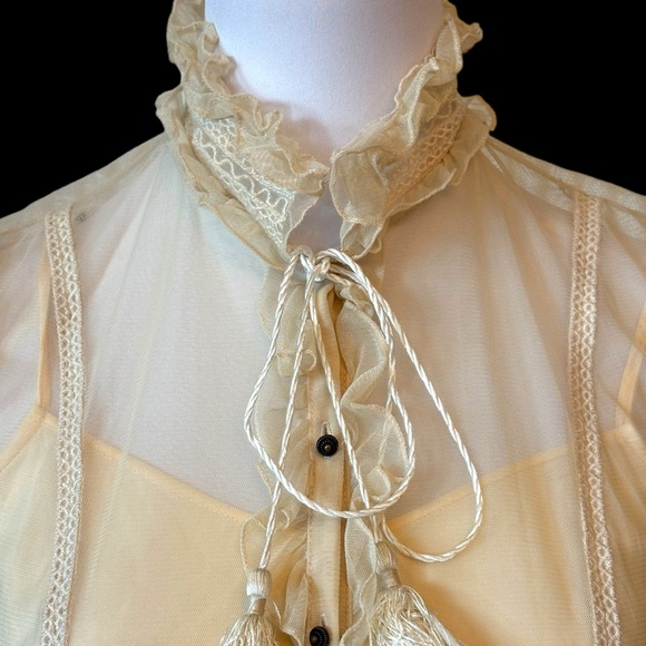 Badgley Mischka Cream Sheer Ruffle Top - Picture 2 of 9